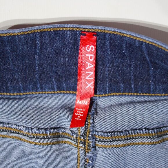 Spanx High Waist Denim Jeans Jegging Dark Wash Stretch Raw Hem Women Size M (J4) - Picture 6 of 11